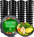 PrepNaturals Reusable Plastic Containers with Lids, 60 Pack, Black, Meal Prep Bowls, Lunch Containers, BPA, PVC and Phthalate Free, Microwave and Freezer Safe