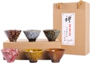 WHJY Ceramic, Japanese Sake Cups, Traditional Chinese Kung Fu Tea cups set Kiln Change Glazed. set of 6, 60ml/2oz