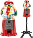 15" Gumball Machine with Stand - Vintage Candy Dispenser with Glass Globe and Metal Base - Bubble Gum Machine of Coin or Coinless Dispensing for Kids (Red)