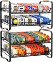MAXIFFE 2-Tier Can Organizer for Pantry, 16.9"W × 11.5"D × 16.7"H, Stackable Metal Adjustable Hold 40 Cans Rack Storage Holder Dispenser for Soda Drinks Fruits, for Kitchen Countertop, 2 Pack Black