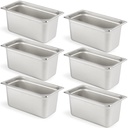 CURTA 6 Pack Anti-Jam Hotel Pans, 1/3 Size 6 Inch Deep, NSF Commercial 18/8 Stainless Steel Chafing Steam Table Pan, Catering Storage Metal Food Pan
