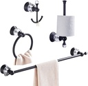 Leyden Crystal Bathroom Hardware,Matte Black Adjustable 24 Inch Towel Bar Toilet Paper Holder Towel Ring Coat Hooks 4 Pieces Wall Mounted