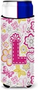 Letter L Flowers and Butterflies Pink Ultra Beverage Insulators for slim cans