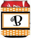 Caroline's Treasures CJ1033-BCC Letter B Initial Monogram - Orange Polkadots Can or Bottle Hugger Cooler Washable Drink Sleeve Collapsible Beverage Insulated Holder, Can Hugger, Multicolor