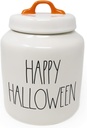 Rae Dunn By Magenta HAPPY HALLOWEEN Ceramic LL Large Size 8 Inch Canister With Orange Handle 2020 Limited Edition