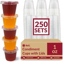 Reli. 1 oz Small Containers with Lids (250 Sets) | Jello Shot Cups with Lids | Clear Plastic Condiment Containers | Portion Cups, Sauce, Souffle | Stackable | Bulk