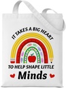 Dumyum It Takes a Big Heart to Shape Little Minds Canvas Tote Bag Teacher Gifts for Women Teacher Appreciation Gifts Aesthetic Reusable Grocery Shoulder Bag for Shopping Travel Daily Commute