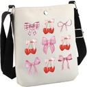 GJTIM Cherry Pink Bow Gift Coquette Cherry Aesthetic Gift Cherries Pattern Fruity Tote Bag for Fruit Lover