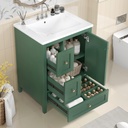 Harper & Bright Designs 24 Inch Bathroom Vanity with Sink, Solid Wood Bathroom Sink Vanity Cabinet with Drawers and Adjustable Shelves, Small Bathroom Sink Cabinet, Dark Green