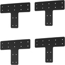 T Post Bracket 4pcs,12x8 Inch Mending Plate Flat Straight Steel T Shape Bracket,Black Powder Coated Post to Beam Connectors for Repair Wooden House,Furniture,Pergola,Truss framing…