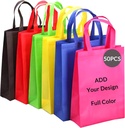 Custom Tote Bags Set of 50, Full Color Print Bulk Pack Grocery Shopping Travel Reusable Kitchen Shopping (Vertical)