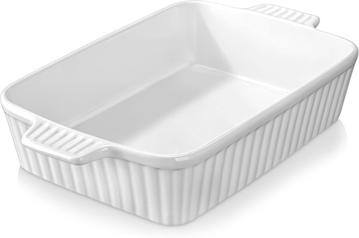 [BRSRA2YFCUCGCE3K] MALACASA 4.4 QT Baking Dish, 9x13 Large Casserole Dish for Oven, Ceramic Baking Pan, Rectangular Lasagna Pan Deep with Handles for Baking, Durable Microwave Oven Safe, Wedding Gift,White, Series BAKE-BAKE