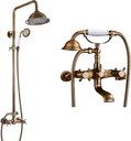 Antique Brass Shower System 8’’ Rainfall Shower Head Handheld Spray 2 Cross Handle Wall Mount Clawfoot Bathtub Faucet 2 cross Handle with 3-3/8’’ Center with Adapter Adjustable Swing Arms