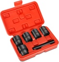6pcs 1/2 inch Drive Twist Socket Set Lug Nut Remover Extractor Tool Metric 17mm 19mm 21mm 22mm 26 mm with Center Punch Bar,Damaged Lug Nut Lock Remover Extractor Tool