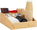 Mind Reader Coffee Condiment and Accessories Caddy Organizer with 9 Organizing Compartments, Bamboo Brown