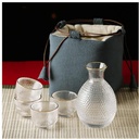 Sake Set Japanese with Storage Bag, Glass Sake Pot Sake Cup Transparent Modern Used for Home Party and Great Gifts 4 Sake Cups +1Sake Pot,Red