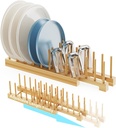 Bamboo Dish Rack - Expandable Plate Rack & Dish Drying Rack for Kitchen Cabinet Storage, Adjustable Multi-Functional Design Organizer for Plates, Bowls, Cups, Pots, Cutting Boards (Natural Bamboo)