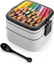 Bento Box for Adult Colorful Paintbrush Bento Lunch Box with 2 Compartments Stackable Lunch Container Reusable Food Storage Container Meal Prep Snack Containers