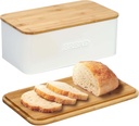 White Bread Box for Kitchen Countertop - Bread Box with Bamboo Cutting Board Lid, Small Bread Bin Holder, Airtight Farmhouse Bread Keeper