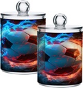 Acrylic Plastic Clear Jar with Lid, Blue Red Fire Soccer Ball Airtight Storage Jar 2 Pack Kitchen Storage Containers for Cookie Snack Candy