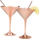 Copper martini glasses set of 2-9.5oz - with 2 copper straws. Hand hammered replacement for Moscow Mule copper mugs. A gift set for 7th anniversary wedding.