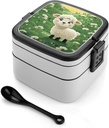 Stackable Double-Layer Bento Box Cute Cartoon Sheep Adults Lunchbox With Spoon Cute Japanese Bento Box Dishwasher Safe for Work Travel Dining Outc
