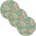 3 Pcs Absorb Water Trivet Table Runner for Crock Pot 15in Dish Holder Kitchen Gadgets alfombrilla de para cocina Retro Trendy Flower Paisley Gold Blue