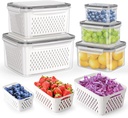 HOTEC 5-Pack Large Fruit Storage Container for Fridge Leak proof with Removable Colander, BPA Free Dishwasher & microwave safe Largest 4.15L
