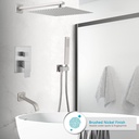 Brushed Nickel Rain Shower System Tub Shower Faucet Set 12 Inch Square Rainfall Shower Head with Handheld Sprayer and Tub Spout Rough-in Valve Shower Mixer Combo