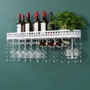 Wine Rack Wall-Mounted White with Crystal Inverted Wine Glass Rack and Goblet Rack Guardrail Design Iron Bottle Holder Wine Shelf for Bar, Wine Cellar, Restaurant, Home Home Decoration