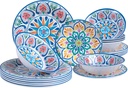 18 Pieces Melamine Dinnerware Sets, Service for 6, Paisley Kitchen Plates and Bowls Set, Unbreakable & Lightweight Dinnerware Set, Camping Dishs Indoor Outdoor Use, Spanish Floral Pattern