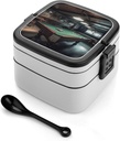 Billiard Bento Box - Double Layer, Leakproof Food Containers with Partition & Spoon, Stackable Lunch Box for Office, Travel, Camping