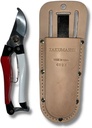 Professional Garden Pruners & Takumashii Leather Pruner Holster Kit, red, white, brown, (SD505KIT)