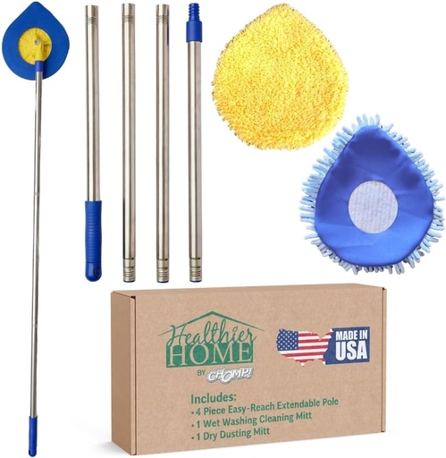 [BRSWKYY3DJ7WCDTC] CHOMP Long Handle Wall Cleaner, 5 Minute CleanWalls Extendable Wall Washer, Ceiling Cleaner, Baseboard Duster, Telescoping Dry Dust and Wet Wash Cleaning Mop with Washable Microfiber Pad