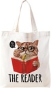 Cute Cat Canvas Tote Bags for Women, The Reader Gifts for Readers, Book Lovers Gift Ideas, Cat Gifts for Women Cat Lovers, Cat Tote Bag, Reusable Grocery Bags Shopping Bags