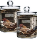 Acrylic Plastic Clear Jar with Lid, Rooster Hen Chicken Wooden House Airtight Storage Jar 2 Pack Kitchen Storage Containers for Cookie Snack Candy