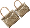 PRETYZOOM Wall Hanging Bamboo Basket Organizer for Ginger and Garlic Small Woven Storage Basket Hooks Kitchen Spice Holder for Herbs and Vegetables