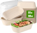 TINSKY 50 Pack Paper Meal Prep Containers 32 Oz Paper Bowls with Lids Large Deep Rectangle Disposable Food Containers for Burrito, Nacho, Salad, Pasta (32 oz)