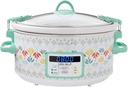 Pioneer Woman Meandering 6-Quart Digital Slow Cooker, Programmable Crock Pot with Timer and Teal Handles, Stylish Kitchen Appliance