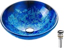 Blue OceanMystery Series Tempered Deco Glass Vessel Bathroom Sink in Starry Blue | Top Mount Sinks Above Countertop | Vanity Countertop Sink Bowl with Pop Up Drain |FW-LA604
