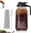 Cold Brew Coffee Maker 64 oz,2 Quart Glass Pitcher with Lid for Fridge,Mason Jar Pitcher