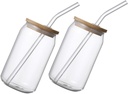 Garneck 2pcs Glass Cups with Lids and Straws Portable Juice Drinking Glasses for Cold Beverages Flat Bottomed Mason Jar for Fruit Tea Milk Tea Water and More