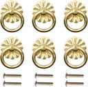 Geesatis 6 Pcs Brass Ring Pulls Handles,Antique Pulls Cabinet Knobs,Drawer pulls Closet Cupboard Door Decorative Handles