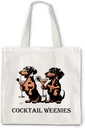 Cocktail Dachshund Dog Tote Bag, Dachshund Lovers Gifts Canvas Tote Bag for Women, Doxie Weiner Dog Gifts Reusable Grocery Shopping Bags