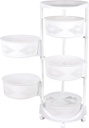 5 Tiers Round Rotating Kitchen Storage Shelf Fruit Vegetable Storage Basket, Large Storage Rack with 360 Degree Wheels and Top Lid, for Kitchen, Home Decor, Bathroom, Etc