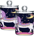 Acrylic Plastic Clear Jar with Lid, Cartoon Unicorn Rainbow Moon Stars Flowers Airtight Storage Jar 2 Pack Kitchen Storage Containers for Cookie Snack Candy