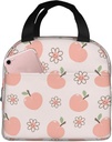 Peach Fruit Happy Flower Pink Lunch Bag For Women Girls Insulated Lunch Box Reusable Lunchbox Waterproof Portable Lunch Tote