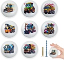 1.5" 8PCS Round Ceramic Cute Construction Truck Cabinet Knob Handles Furniture Kids Boys Nursery Room Door Cupboard Dresser Drawer and Knobs Pulls