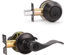 KNOBWELL 3 Pack Entrance Lever Door Handle Exterior Door Handle Single Cylinder deadbolt Set Keyed Alike Combo Locking Door Lever, Oil Rubbed Bronze