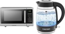 Chefman 0.9 Cu. Ft. 900W Microwave with 6 Presets, 1.8L 1500W Electric Kettle with Rapid Boil Technology and Blue LED Lights